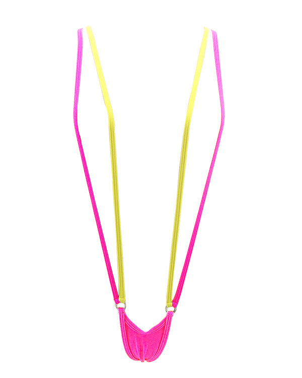 Yellow Pink Double Strings Topless Sling Bikini