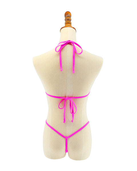 Fuchsia Bowknot Open Exposed Extreme Micro Bikini Crotchless G-String Thong 2pc