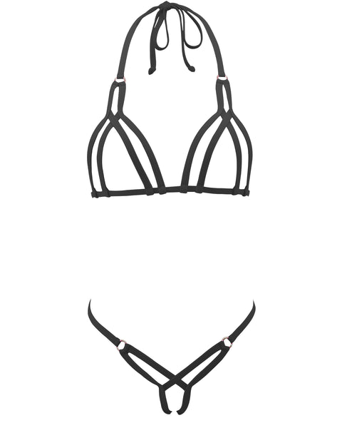 SHERRYLO Black Star Extreme String Bikini Mini Micro Crotchless G String Bikini