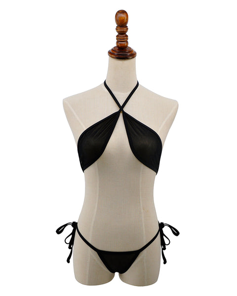 Black Fishnet Wrap Round Bikini G String Bottom